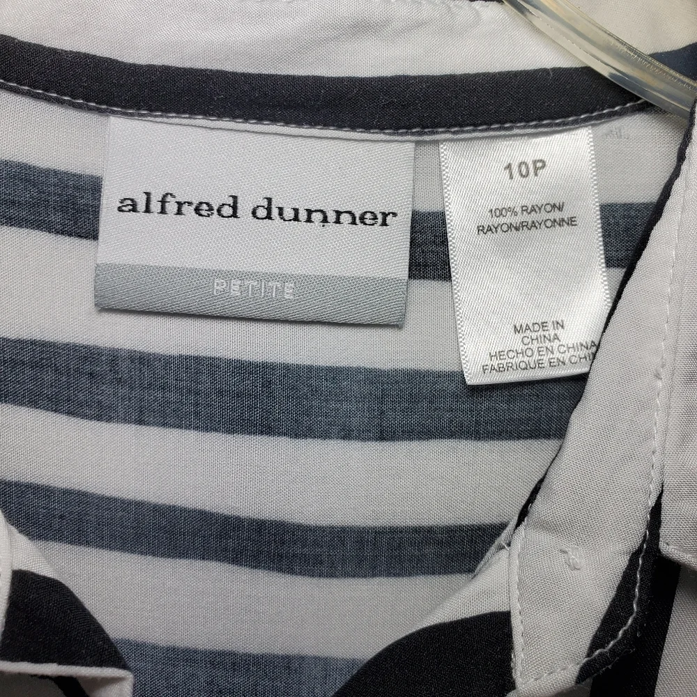 ALFRED DUNNER Stripe Collar Blouse White & Black Size 10P - Picture 7 of 9